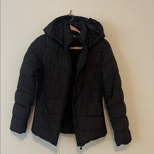 Zara Black Puffer Jacket with Hood